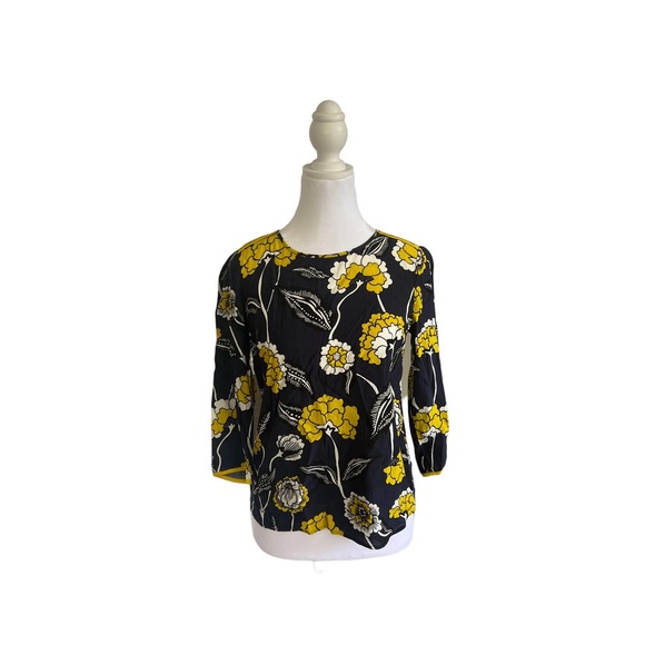 Boden Isabelle Navy/Yellow Floral Blouse Size 2‎ - Picture 1 of 6